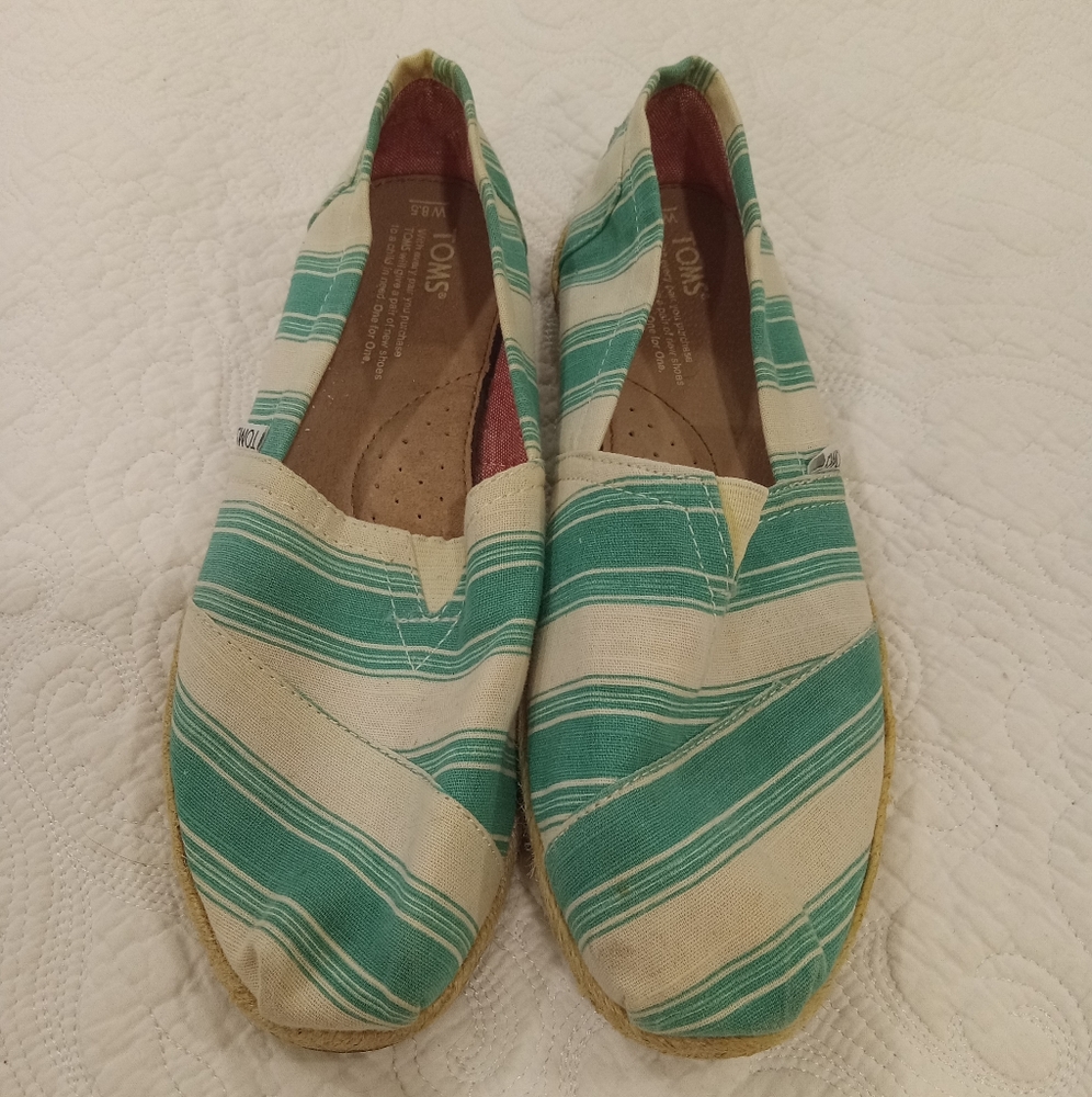 Tom's Alpargata Slippers Teal Green Stripe